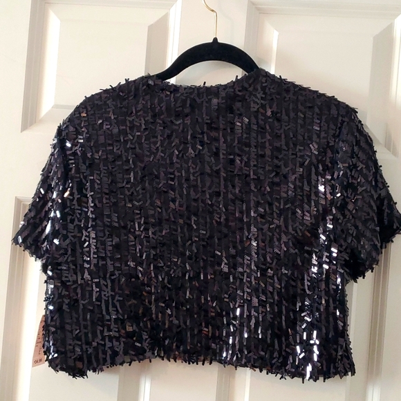 NWT Black Sparkly Short-sleeve Shrug Jacket w/ Rectangular Paillettes - Sz L - Picture 2 of 5